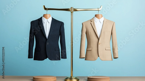 Two Suits Hanging on a Scale - Concept of Choice and Decision Making photo