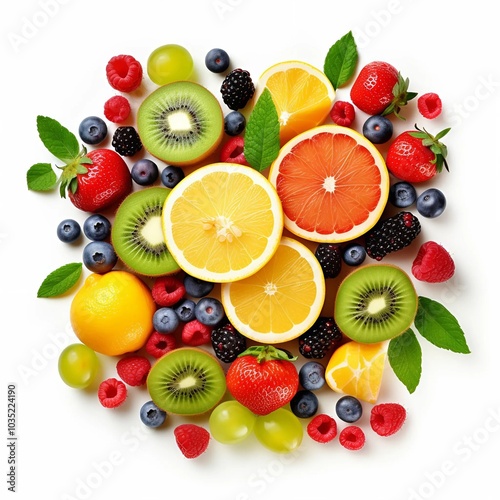 Wallpaper Mural set of fruit with white  background Generative AI Torontodigital.ca