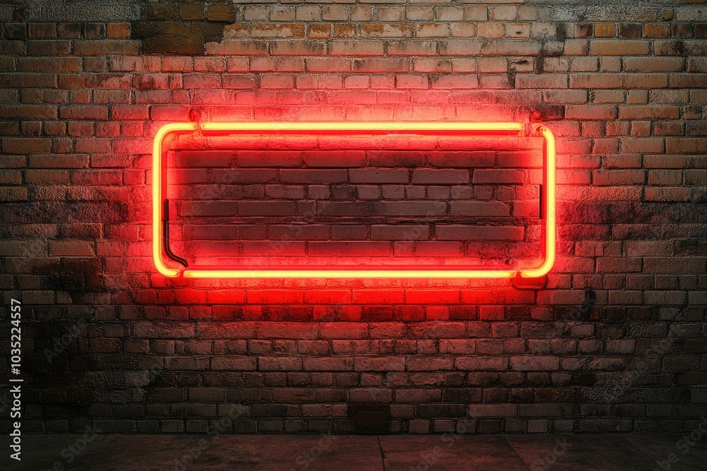 A red neon frame on a brick wall A red neon frame on a brick wall