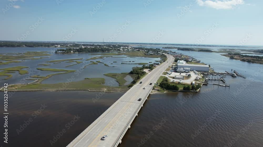 Drone shot of Cedar Point North Carolina, small coastal town Drone shot of Cedar Point North Carolina, small coastal town