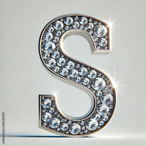 A 3D letter 'S' with a realistic crafted entirely from sparkling diamond texture on a white background, Generative Ai