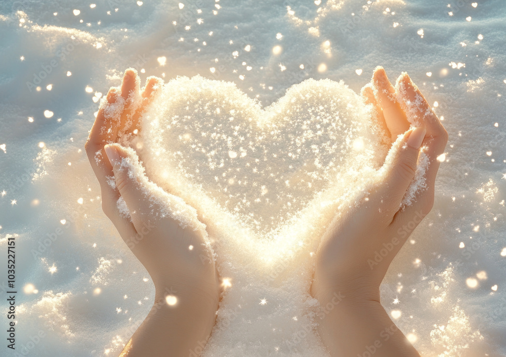 Fototapeta premium Human hands hold heart shape with copy space
