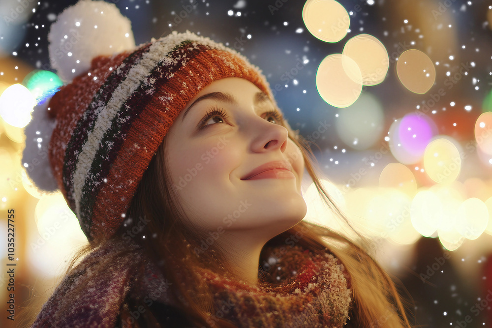 Generative AI image of joyful winter Christmas fair with snow falling festive lights, perfect for holiday and celebration themes Generative AI image of joyful winter Christmas fair with snow falling festive lights, perfect for holiday and celebration themes