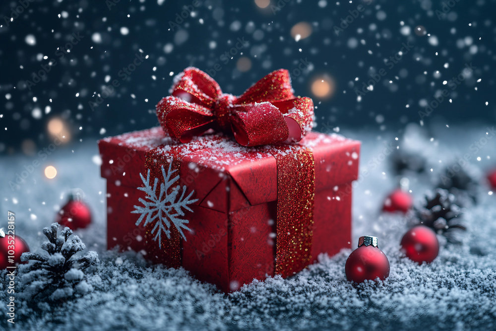 Mockup photo with space for text giftbox holiday present box with colorful ribbon bow, Generative AI