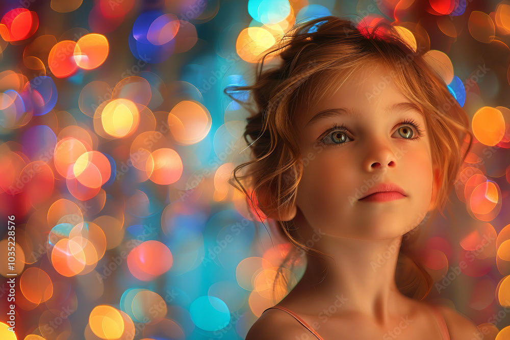 Designed with generative ai image of beautiful child standing on a stage with illumination