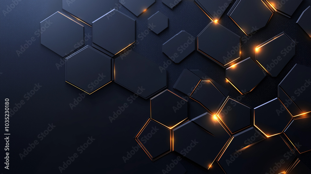 Vector black background with hexagon pattern with space for text. AI generation