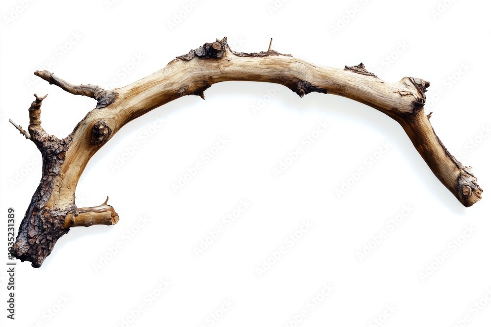 A wooden fragment with a branch extending from it, suitable for nature or outdoors-themed projects A wooden fragment with a branch extending from it, suitable for nature or outdoors-themed projects