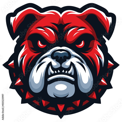 Fierce bulldog mascot illustration in red, white, and black, symbolizing strength and power