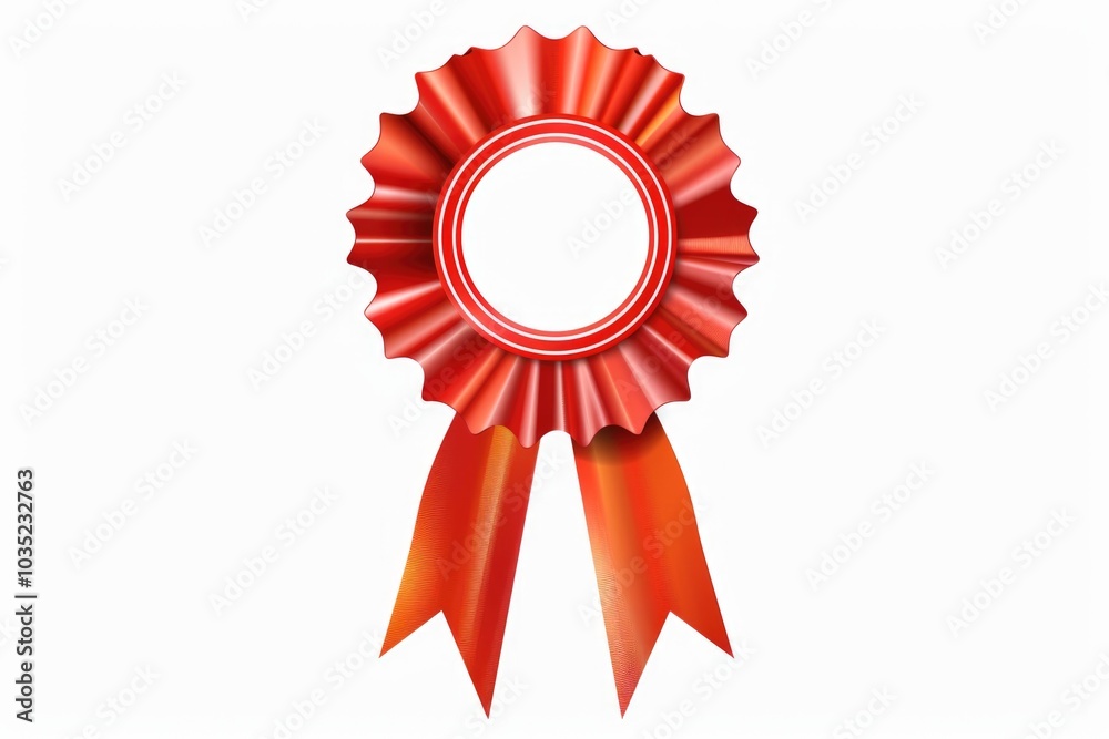 A decorative rosette adorned with a long, flowing ribbon in the same bold red color A decorative rosette adorned with a long, flowing ribbon in the same bold red color