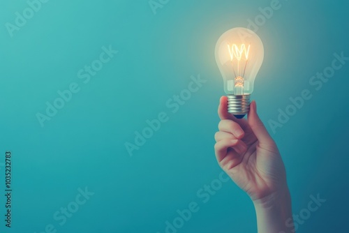 An infographic with a hand holding a light bulb, symbolizing the spark of new ideas, with blank space at the bottom for text or commercial use.