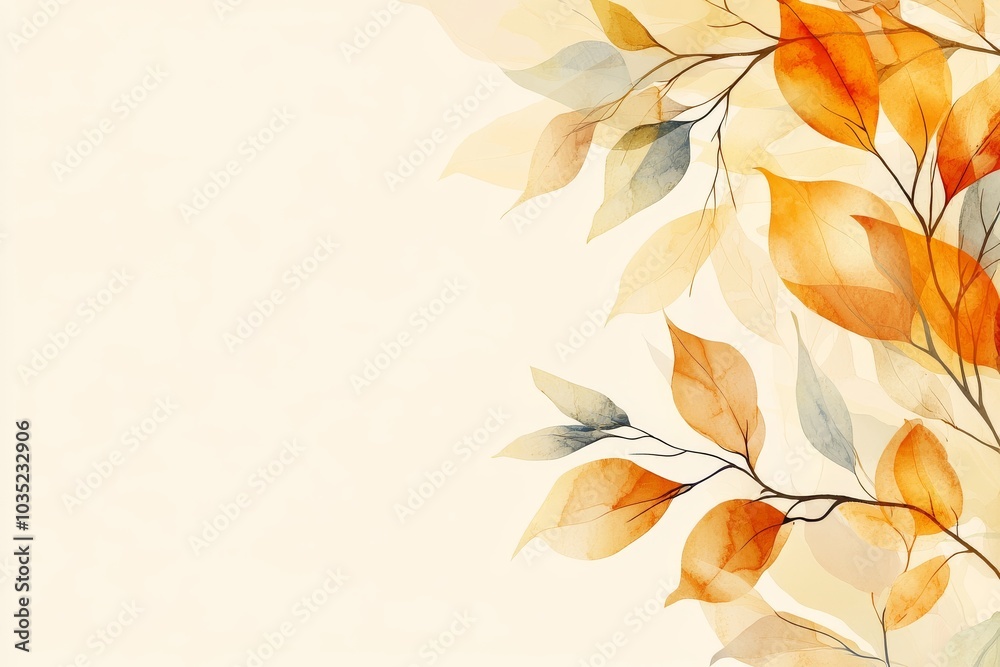 Autumn leaves in soft watercolor tones on a beige background symbolizing change beauty and the natural cycle of life in a delicate artistic composition Autumn leaves in soft watercolor tones on a beige background symbolizing change beauty and the natural cycle of life in a delicate artistic composition