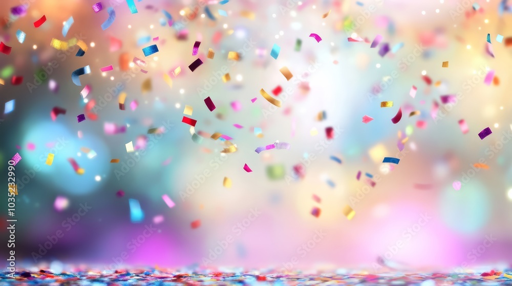 Colorful Confetti Falling Against Blurred Background – Festive Celebration Scene. Colorful Confetti Falling Against Blurred Background – Festive Celebration Scene.