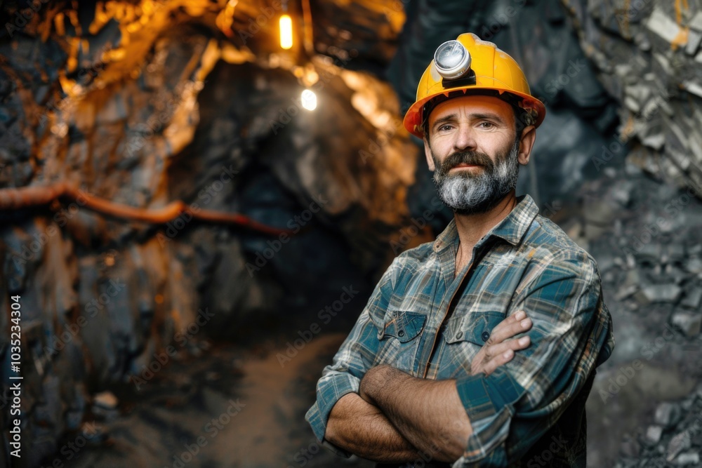 A construction worker in a tunnel, useful for industry or occupation scenes A construction worker in a tunnel, useful for industry or occupation scenes
