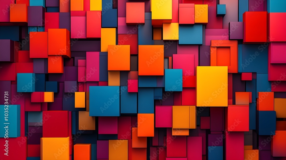 Colorful Geometric Abstract Background with Overlapping Squares and Rectangles Colorful Geometric Abstract Background with Overlapping Squares and Rectangles