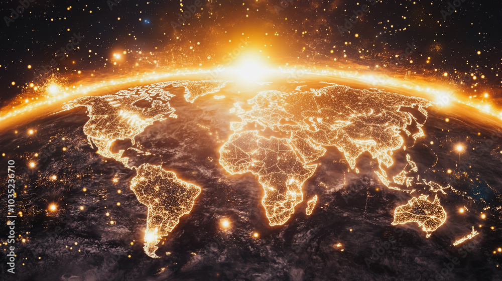 Obraz premium abstract business connection of line from nail node to node on world map background Innovation network points Earth's surface