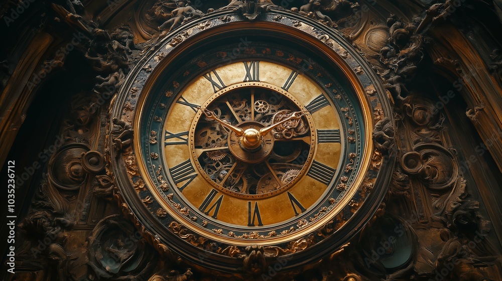 Obraz premium Vintage Clock with Spinning Hands in Ornate Design