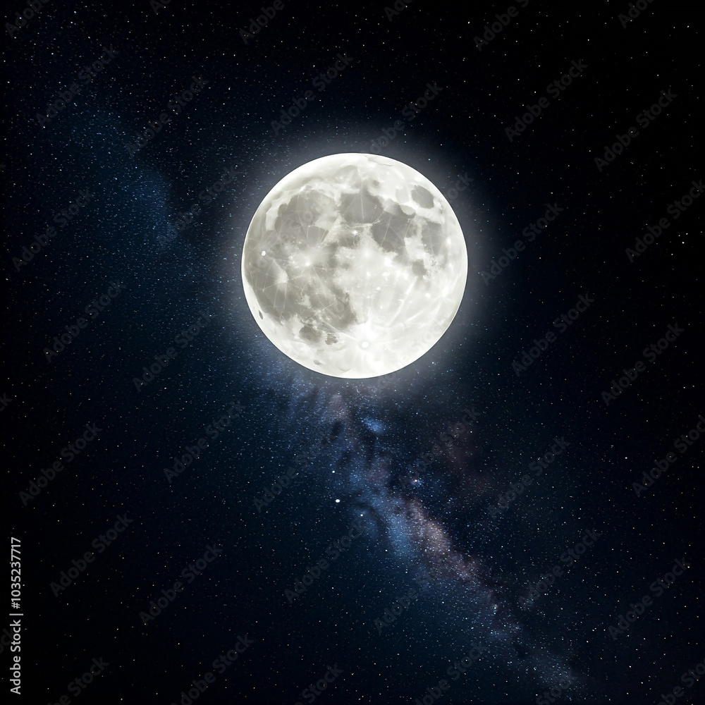 Naklejka premium full moon in the night. full moon and stars in the dark sky. starry night sky with moon and stars in dark night sky.