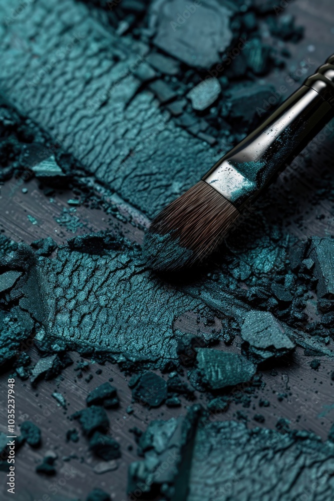 A close-up shot of a makeup brush on a blue background, perfect for beauty or cosmetic-related uses A close-up shot of a makeup brush on a blue background, perfect for beauty or cosmetic-related uses
