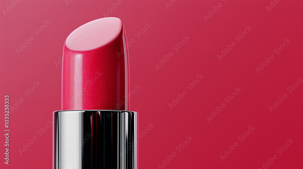 Close-up of a Red Lipstick on a Pink Background