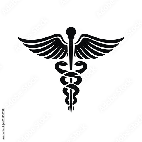 Caduceus Staff with Snake and Wings Vector Graphic