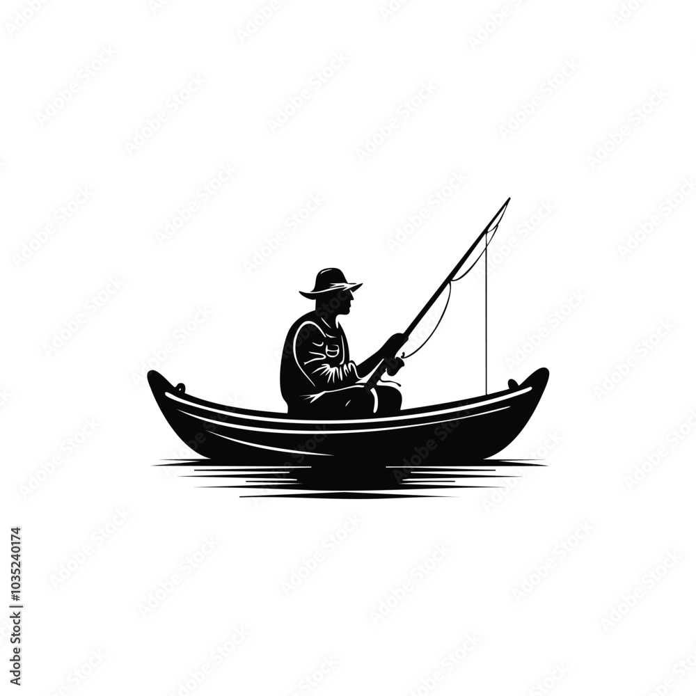 Angler Fishing from Boat Silhouette Vector Graphic Design Angler Fishing from Boat Silhouette Vector Graphic Design