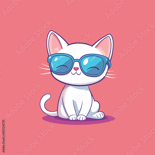 Playful Cat in Glasses Vector Illustration for Digital Use
