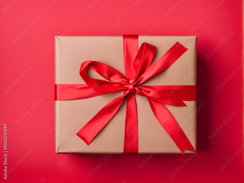 Gift box for Valentine's Day on red background