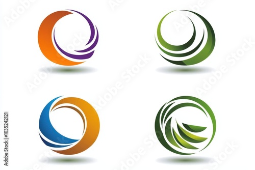 Vibrant modern abstract logos with circular shapes in creative arrangements