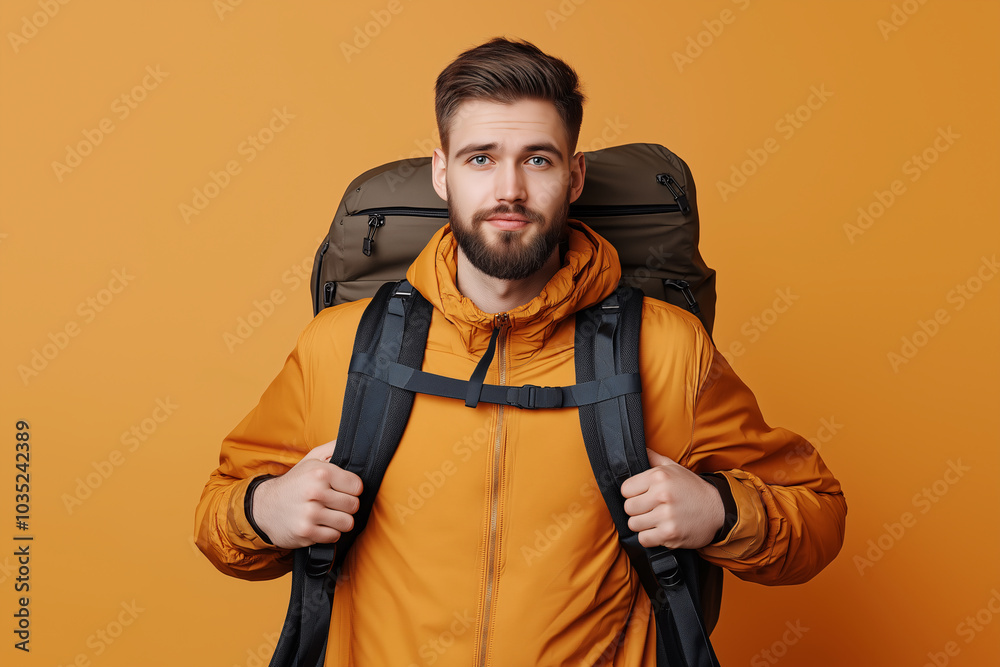 Man Packing a Backpack in Studio with Solid Background, Ideal for Travel, Adventure, or Outdoor-Themed Projects Man Packing a Backpack in Studio with Solid Background, Ideal for Travel, Adventure, or Outdoor-Themed Projects