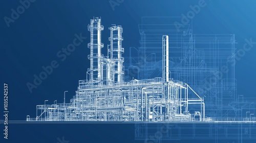 Blueprint of an industrial plant with simple outlines, symbolizing construction and planning.