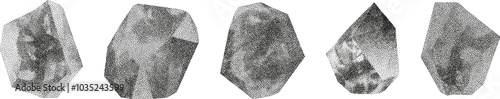 3D vector gradient geometric shapes with noise effect. Cube, cylinder, triangle, rhombus with grainy dot texture.