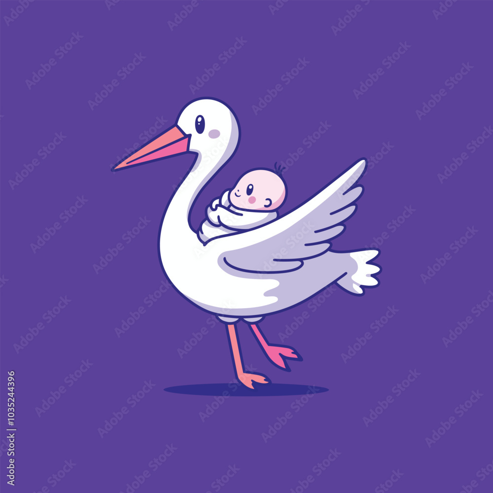 Stork Bird Cartoon Vector for Baby Delivery Logo Design Stork Bird Cartoon Vector for Baby Delivery Logo Design
