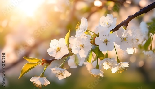 Whispers of Spring: Delicate White Cherry Blossoms in Soft Sunlight"