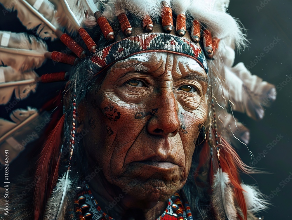 Native American Chief Portrait: A Look of Wisdom and Strength Native American Chief Portrait: A Look of Wisdom and Strength