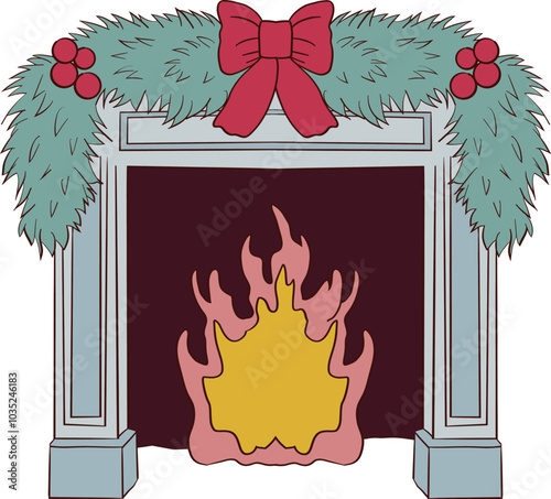 Vintage Christmas Fireplace. Art & Illustration