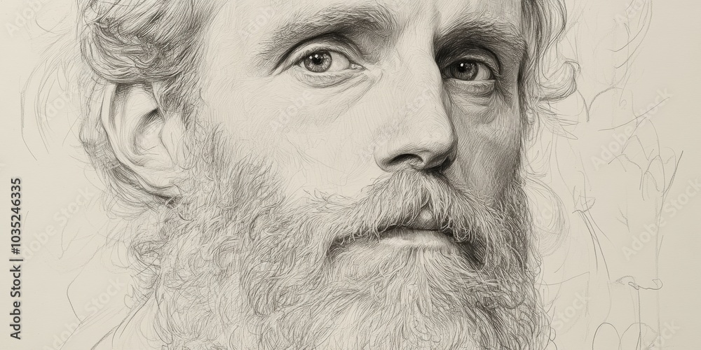 Close-up pencil drawing of a man's face. Close-up pencil drawing of a man's face.
