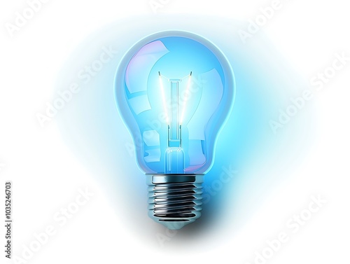 A sleek bulb icon with a soft blue glow set against a clean white background emphasizing modern design and technology