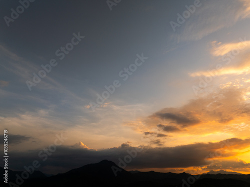 Horizon panorama and dramatic twilight sky and cloud sunset background. Natural sky background texture, beautiful color.