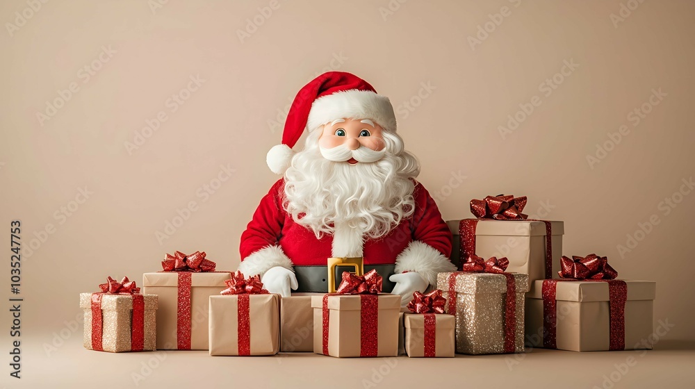 Minimal Santa Claus Icon with Gift Boxes Minimal Santa Claus Icon with Gift Boxes