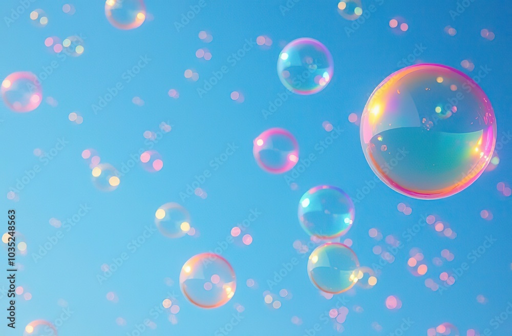 A bunch of colorful bubbles floating in the sky. The bubbles are of different colors and sizes, creating a vibrant and playful atmosphere. The blue sky serves as a backdrop, emphasizing the bright A bunch of colorful bubbles floating in the sky. The bubbles are of different colors and sizes, creating a vibrant and playful atmosphere. The blue sky serves as a backdrop, emphasizing the bright