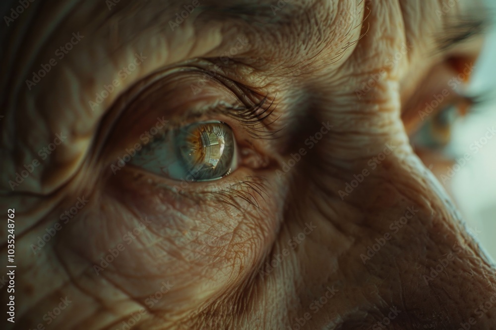 Portrait shot of an elderly lady's eye with wrinkles and age spots, suitable for use in senior-focused projects or stories about aging, Portrait shot of an elderly lady's eye with wrinkles and age spots, suitable for use in senior-focused projects or stories about aging,