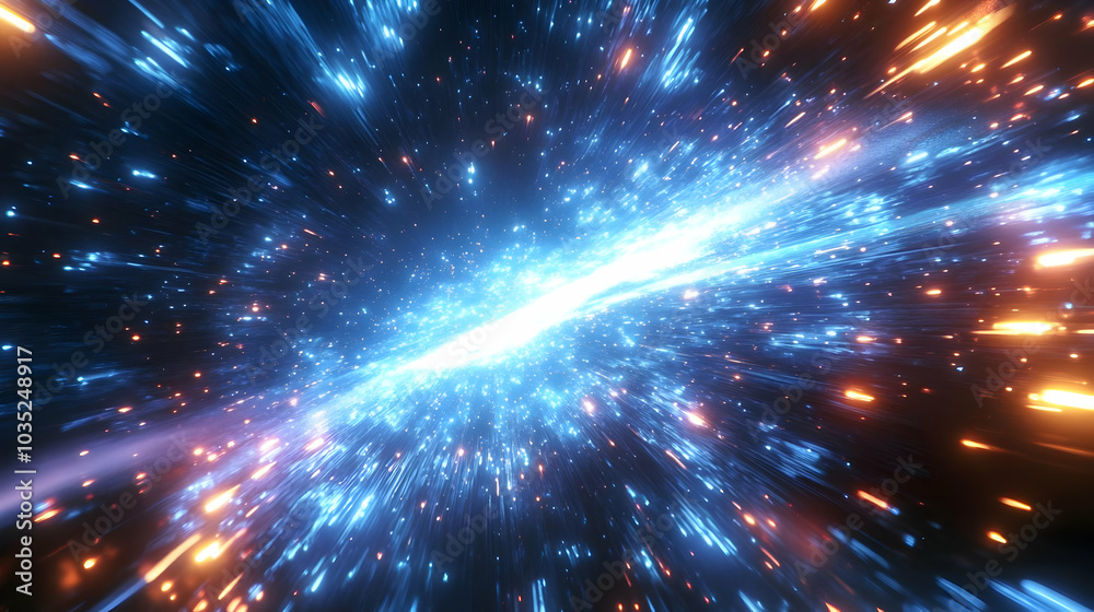 Fototapeta premium Abstract Light Trails and Glowing Particles in a 3D Render, Cosmic Space Visual