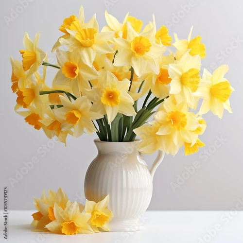 bouquet of daffodils in vase   with white  background Generative AI