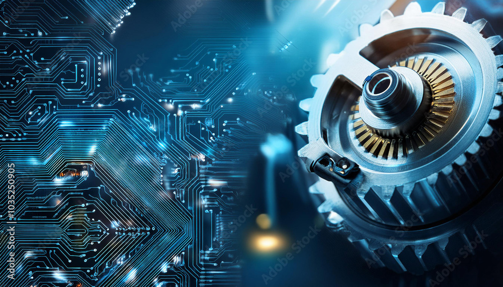 Close-Up of a Complex System of Gears and Circuitry Close-Up of a Complex System of Gears and Circuitry