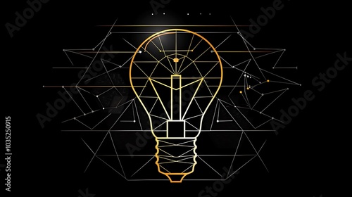 A stylized bulb icon with geometric patterns set against a black background showcasing modern art