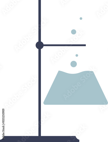 A chemical flask on a stand with bubbles, symbolizing scientific experimentation.