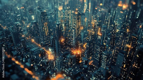 A futuristic cityscape showing a global network of technology and business connectionsGraphic depicting the journey of a small business from concept to reality, highlighting key milestones and challen photo