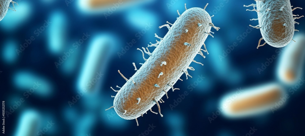 Microscopic view of numerous single-celled bacterial organisms, highly detailed 3D illustration. Microscopic view of numerous single-celled bacterial organisms, highly detailed 3D illustration.