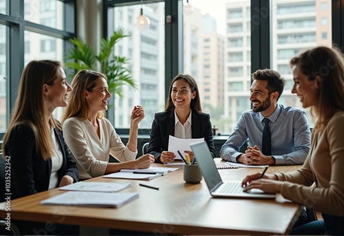Professional Business Team Collaborating in a Bright Office During a Strategic Meeting