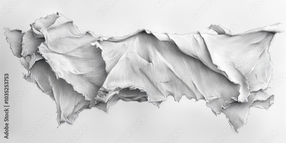 Abstract pencil drawing of a crumpled cloth.